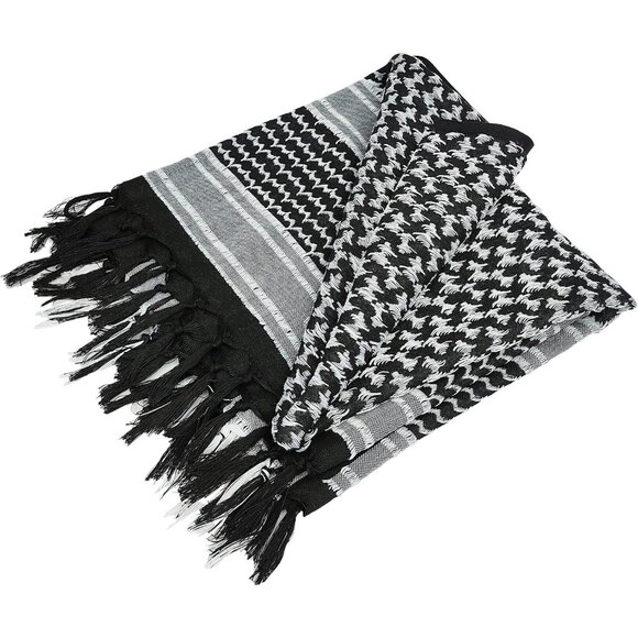Men's Black/White Military Shemagh Tactical Desert Cotton Keffiyeh Scarf Wrap - Picture 3 of 7